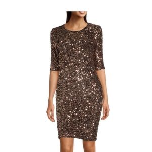 Premier Amour 3/4 Sleeve Sequin Sheath Dress